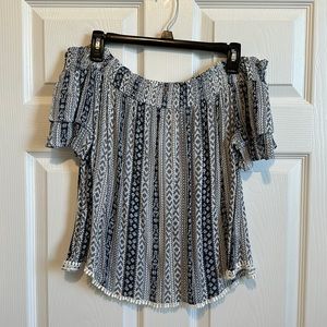 Rewind Blue and White Strapless Top (L)